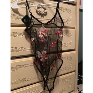 flower lace mesh bodysuit